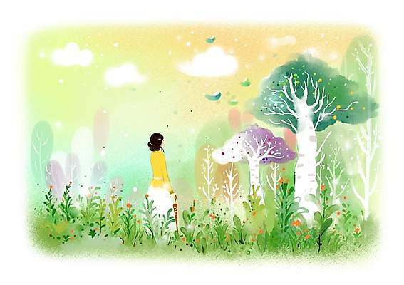 PSD 나무 식물 구름 우먼라이프 여자 꽃 백그라운드 일러스트 우산 상상 하늘 상상일러스트 한명 서기 사람 성인 판타지 풀 숲속 숲 여자만 여자한명만 성인여자만 성인만 국내일러스트 자연요소 1 라이프스타일 모션 파일형식