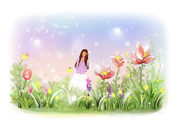 PSD 식물 우먼라이프 여자 꽃 백그라운드 꽃밭 일러스트 상상 날리기 상상일러스트 씨앗 한명 서기 사람 성인 판타지 민들레홀씨 여자만 여자한명만 성인여자만 성인만 국내일러스트 1 라이프스타일 모션 민들레 파일형식