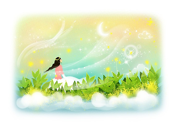 PSD 식물 구름 우먼라이프 여자 꽃 별 백그라운드 잎 일러스트 상상 하늘 상상일러스트 한명 사람 성인 반짝임 판타지 달 비행 초승달 여자만 여자한명만 성인여자만 성인만 국내일러스트 자연요소 1 라이프스타일 모션 파일형식