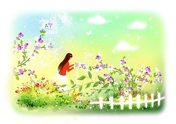 PSD 식물 동물 구름 우먼라이프 여자 꽃 나비 곤충 백그라운드 잎 꽃밭 일러스트 상상 하늘 상상일러스트 한명 서기 사람 성인 울타리 판타지 여자만 여자한명만 성인여자만 성인만 국내일러스트 자연요소 1 라이프스타일 모션 담장 파일형식