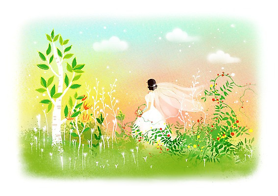 PSD 나무 식물 구름 우먼라이프 여자 꽃 신부 부케 웨딩드레스 결혼 백그라운드 일러스트 상상 하늘 면사포 상상일러스트 한명 서기 사람 초원 성인 판타지 여자만 여자한명만 성인여자만 성인만 국내일러스트 자연요소 1 라이프스타일 드레스 꽃다발 모션 이벤트 결혼소품 파일형식