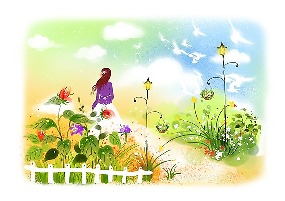 PSD 식물 동물 구름 우먼라이프 여자 꽃 백그라운드 꽃밭 가로등 일러스트 상상 조류 하늘 상상일러스트 한명 서기 사람 성인 울타리 판타지 산책 여자만 여자한명만 성인여자만 성인만 국내일러스트 자연요소 1 라이프스타일 공공시설 모션 휴식 담장 파일형식