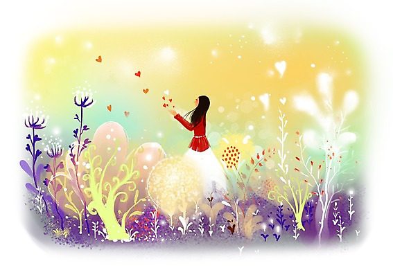 PSD 나무 식물 우먼라이프 여자 백그라운드 일러스트 상상 상상일러스트 한명 서기 사람 성인 판타지 하트 여자만 여자한명만 성인여자만 성인만 국내일러스트 모양 1 라이프스타일 모션 파일형식