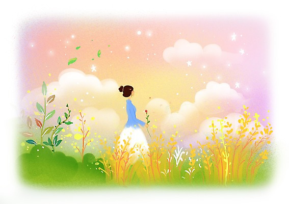 PSD 식물 구름 우먼라이프 여자 꽃 별 백그라운드 잎 일러스트 상상 하늘 나뭇잎 상상일러스트 한명 서기 사람 초원 성인 판타지 풀 여자만 여자한명만 성인여자만 성인만 국내일러스트 자연요소 1 라이프스타일 모션 파일형식