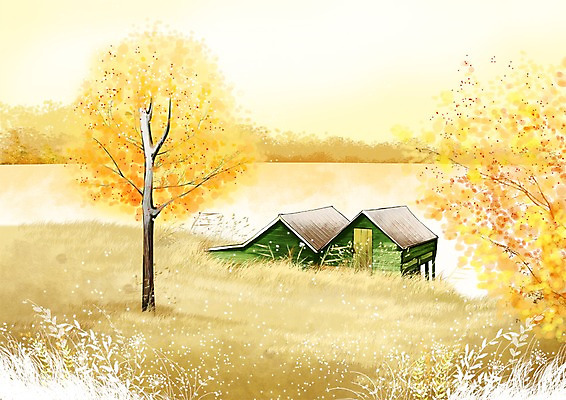 주간 PSD 나무 식물 건축물 사계절 계절 호수 백그라운드 단풍 일러스트 자연 따뜻함 풍경 초원 사람없음 야외 건물 강 가을풍경 가을 물가 강가 창고 가을배경 국내일러스트 자연요소 건축 잎 생태계 파일형식 가을_계절