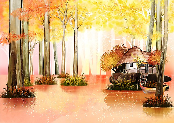 주간 PSD 나무 식물 건축물 사계절 계절 호수 백그라운드 단풍 일러스트 자연 주택 따뜻함 풍경 사람없음 야외 건물 강 가을풍경 가을 풀 숲속 오두막 나룻배 선박 가을배경 국내일러스트 자연요소 건축 수상교통 잎 배_교통 숲 생태계 파일형식 가을_계절