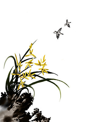 PSD 식물 동물 한국전통 전통 꽃 아시아 전통문화 백그라운드 두마리 일러스트 조류 붓터치 수묵화 사람없음 돌_바위 바위 난초 동양화 그림 난초꽃 동양란 국내일러스트 나라 문화 2 한국 미술 파일형식