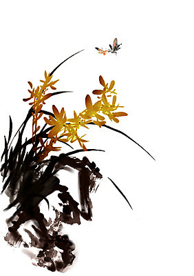 PSD 식물 동물 한국전통 전통 꽃 아시아 전통문화 나비 곤충 백그라운드 두마리 일러스트 붓터치 수묵화 사람없음 돌_바위 바위 난초 동양화 그림 난초꽃 동양란 국내일러스트 나라 문화 2 한국 미술 파일형식