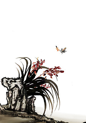 PSD 식물 동물 한국전통 전통 꽃 아시아 전통문화 나비 곤충 백그라운드 두마리 일러스트 붓터치 수묵화 사람없음 돌_바위 바위 난초 동양화 그림 난초꽃 동양란 국내일러스트 나라 문화 2 한국 미술 파일형식