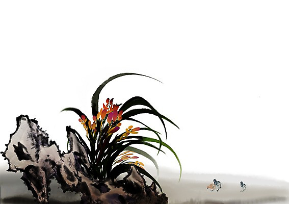 PSD 식물 동물 한국전통 전통 꽃 아시아 전통문화 백그라운드 일러스트 조류 붓터치 세마리 수묵화 사람없음 돌_바위 바위 난초 동양화 그림 난초꽃 동양란 국내일러스트 나라 문화 한국 3 미술 파일형식