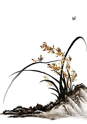 PSD 식물 동물 한국전통 전통 꽃 아시아 전통문화 나비 곤충 백그라운드 일러스트 붓터치 세마리 수묵화 사람없음 돌_바위 바위 난초 동양화 그림 난초꽃 동양란 국내일러스트 나라 문화 한국 3 미술 파일형식