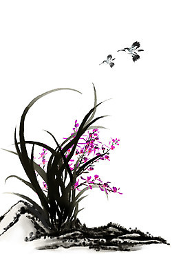 PSD 식물 동물 한국전통 전통 꽃 아시아 전통문화 백그라운드 두마리 일러스트 조류 붓터치 수묵화 사람없음 학 난초 동양화 그림 난초꽃 동양란 국내일러스트 나라 문화 2 한국 미술 파일형식