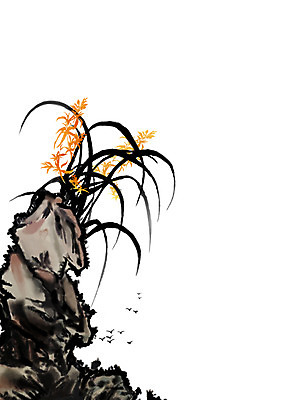 PSD 식물 동물 한국전통 전통 꽃 아시아 전통문화 백그라운드 일러스트 조류 붓터치 수묵화 사람없음 돌_바위 바위 난초 동양화 그림 난초꽃 동양란 국내일러스트 나라 문화 한국 미술 파일형식