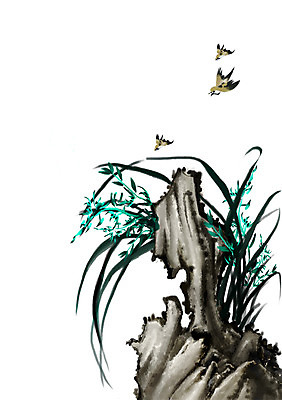 PSD 식물 동물 한국전통 전통 꽃 아시아 전통문화 백그라운드 일러스트 조류 붓터치 세마리 수묵화 사람없음 돌_바위 바위 난초 동양화 그림 난초꽃 동양란 국내일러스트 나라 문화 한국 3 미술 파일형식