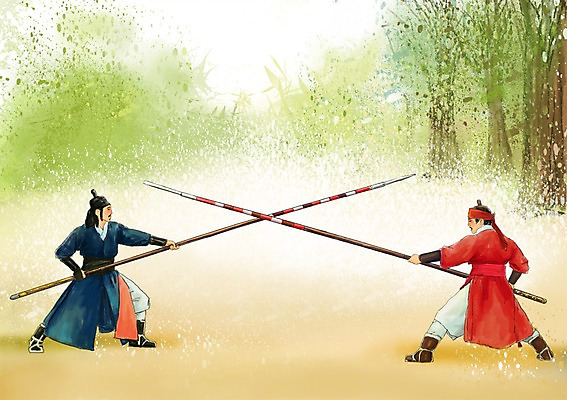 전신 PSD 나무 식물 한국문화 한국전통 전통 남자 아시아 전통문화 창 무기 포즈 백그라운드 일러스트 한국 서기 사람 성인 두명 마주보기 경쟁 무도 전통의상 한복 전통무술 전통무예 남자만 성인남자만 성인만 국내일러스트 동양문화 나라 문화 스포츠 컨셉 모션 무도_무술 파일형식