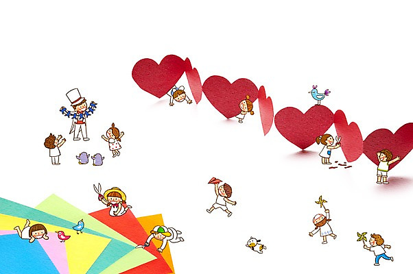 PSD 동물 편집 편집이미지 여자 어린이교육 교육 남자 어린이 조류 포토일러 가위 합성일러스트 미소 웃음 사람 소녀 소년 여러명 하트 종이비행기 바람개비 종이접기 색종이 가위질 어린이만 이미지편집 모양 종이 다수 문구용품 가위_도구 표정 접기 파일형식