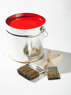 포토 JPG 스튜디오촬영 컬러 생활용품 페인팅 실내 통 사람없음 빨간색 페인트 물감 미술도구 도구 붓 페인트칠 양동이 가득함 페인트통 페인트붓 페인팅도구 국내포토 내부 오브젝트 파일형식