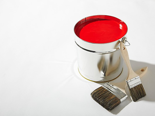 포토 JPG 스튜디오촬영 컬러 생활용품 페인팅 실내 통 사람없음 빨간색 페인트 물감 미술도구 도구 붓 페인트칠 양동이 가득함 페인트통 페인트붓 페인팅도구 국내포토 내부 오브젝트 파일형식