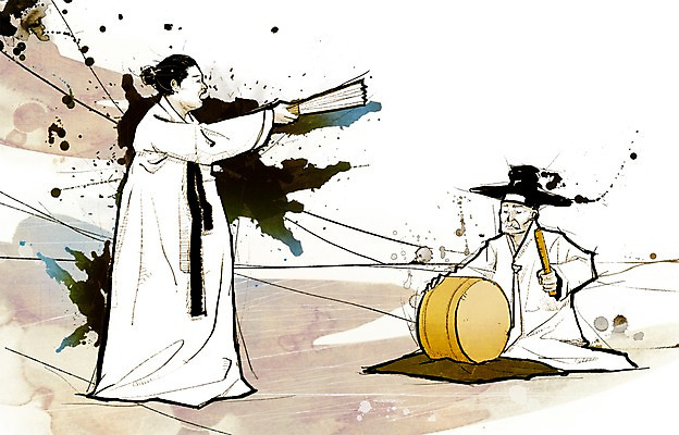 전신 PSD 한국문화 한국전통 여자 할아버지 노년 남자 문화 예술 악기 포즈 일러스트 문화예술 타악기 국악기 서기 사람 앉기 성인 두명 소리 부채 전통의상 한복 북 즐거움 전통부채 북채 소리꾼 판소리 노인만 성인만 국내일러스트 동양문화 전통 감정 음악 모션 한국 국악 전통공연 파일형식