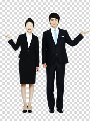 전신 편집 편집이미지 여자 남자 비즈니스 모션 안내 서기 미소 웃음 사람 동양인 정장 손짓 성인 두명 비즈니스라이프 한국인 직장인 비즈니스맨 비즈니스우먼 PNG 성인만 편집소스 직업 라이프스타일 옷 표정 인종 파일형식