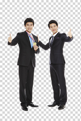 전신 편집 편집이미지 라이프스타일 남자 맨라이프 비즈니스 서기 미소 웃음 사람 동양인 정장 손짓 성인 두명 비즈니스라이프 한국인 엄지손가락 우승 최고 직장인 비즈니스맨 상 메달 금메달 PNG 남자만 성인남자만 성인만 편집소스 직업 옷 손가락 모션 표정 인종 생활 상패 상_상패 파일형식