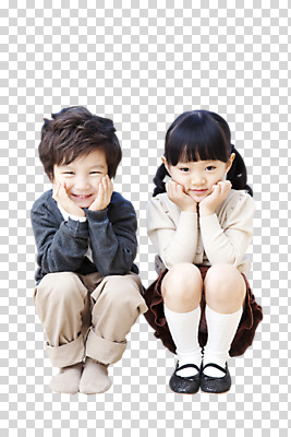 전신 편집 편집이미지 라이프스타일 여자 남자 어린이라이프 초등학생 어린이 미소 웃음 사람 앉기 동양인 소녀 소년 두명 친구 턱괴기 우정 한국인 PNG 어린이만 편집소스 학생 관계 모션 표정 인종 생활 파일형식