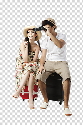 전신 서양인 외국인 백인 편집 편집이미지 모자 라이프스타일 커플 응시 여자 남자 한쌍 커플라이프 여행 가방 휴가 미소 웃음 사람 앉기 손짓 20대 성인 두명 캐리어 여행가방 망원경 검지손가락 가리킴 관찰 쌍 관측 PNG 청년만 성인만 편집소스 시선 잡화 손가락 관계 모션 표정 인종 청년 생활 파일형식