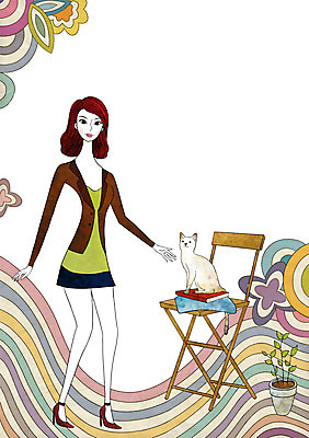 전신 PSD 식물 동물 우먼라이프 라이프스타일 여자 화분 의자 일러스트 포유류 방석 한명 서기 미소 웃음 사람 성인 라이프 책 반려동물 고양이 여자만 여자한명만 성인여자만 성인만 국내일러스트 1 가구 모션 표정 생활 파일형식