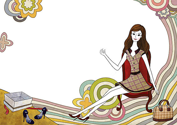 전신 PSD 우먼라이프 라이프스타일 잡화 여자 구두 의자 가방 일러스트 한명 미소 웃음 사람 앉기 성인 라이프 쇼핑 상자 핸드백 하이힐 여성화 구두상자 여자만 여자한명만 성인여자만 성인만 국내일러스트 1 가구 신발 모션 표정 생활 파일형식