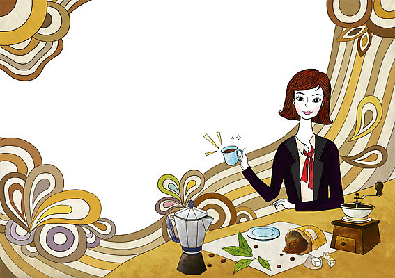 PSD 우먼라이프 라이프스타일 여자 커피 일러스트 주전자 잔 콩 한명 미소 웃음 사람 앉기 상반신 성인 라이프 컵 카페 원두 차 커피잔 찻잔 커피포트 여자만 여자한명만 성인여자만 성인만 국내일러스트 1 식기 음료 모션 주방용품 곡류 표정 생활 상점 파일형식