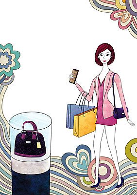 전신 PSD 우먼라이프 라이프스타일 잡화 여자 가방 일러스트 한명 서기 미소 웃음 사람 성인 라이프 쇼핑 종이봉투 쇼핑백 핸드백 지갑 여자만 여자한명만 성인여자만 성인만 국내일러스트 1 모션 봉투 표정 생활 파일형식