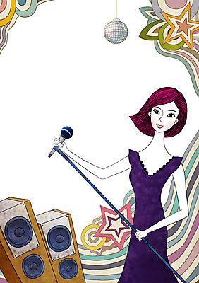 PSD 우먼라이프 라이프스타일 여자 음향기기 일러스트 노래 한명 서기 미소 웃음 사람 성인 라이프 스피커 가수 마이크 미러볼 여자만 여자한명만 성인여자만 성인만 국내일러스트 1 음악 모션 표정 생활 장식 전자제품 음악가 파일형식