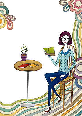 전신 PSD 식물 우먼라이프 라이프스타일 여자 화분 의자 일러스트 탁자 한명 미소 웃음 사람 앉기 성인 취미 라이프 책 독서 여자만 여자한명만 성인여자만 성인만 국내일러스트 1 가구 모션 표정 생활 파일형식