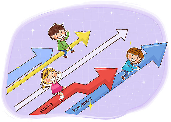 전신 여자 남자 화살표 어린이 일러스트 화살 미소 웃음 사람 앉기 소녀 소년 10대 세명 금융 경제 저축 방향 투자 상승 어린이경제 십대만 금융의날 국내일러스트 AI파일 컨셉 비즈니스 모션 청소년 표정 파일형식 벡터 법정기념일