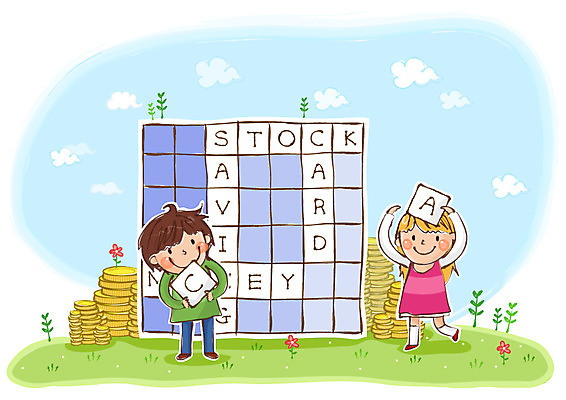 전신 식물 구름 여자 남자 꽃 어린이 돈 일러스트 하늘 서기 미소 웃음 사람 소녀 소년 두명 10대 금융 경제 동전 신용카드 주식 어린이경제 낱말맞추기 십대만 국내일러스트 AI파일 자연요소 모션 청소년 표정 재산 맞추기 파일형식 벡터