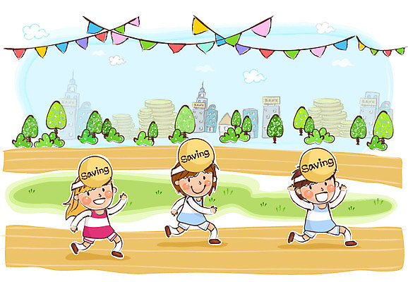 전신 나무 식물 구름 여자 남자 어린이 돈 일러스트 하늘 서기 미소 웃음 사람 소녀 빌딩 소년 건물 10대 세명 금융 경제 달리기 운동 동전 저축 어린이경제 체육대회 만국기 십대만 금융의날 국내일러스트 AI파일 자연요소 건축물 모션 청소년 표정 건강 재산 국기 체육 대회 파일형식 벡터 법정기념일