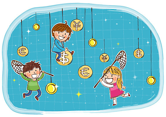 전신 기호 여자 남자 어린이 돈 일러스트 미소 웃음 사람 소녀 소년 10대 세명 금융 경제 달러 동전 유로 화폐기호 엔 단위 어린이경제 채집망 십대만 국내일러스트 AI파일 문자 청소년 표정 재산 화폐 파일형식 벡터