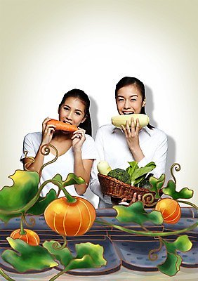 PSD 외국인 편집이미지 우먼라이프 라이프스타일 웰빙 여자 음식 채소 호박 지붕 건강 옥수수 미소 웃음 들기 사람 동양인 상반신 20대 성인 두명 앞모습 농작물 바구니 소쿠리 환경 당근 덩굴 브로콜리 먹기 친환경 유기농 채식 호박넝쿨 여자만 성인여자만 청년만 청년여자만 성인만 이미지편집 식물 뷰포인트 농업 모션 곡류 뿌리채소 표정 인종 청년 생활 파일형식