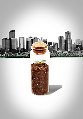 PSD 편집이미지 유리병 빌딩 사람없음 3D 새싹 흙 마개 도시 담기 편집3D 식물 모션 병_용기 건물 뚜껑 디지털합성 파일형식