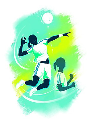 PSD 여자 스포츠 올림픽 일러스트 공 하계올림픽 운동선수 사람 경기 성인 두명 달리기 운동 점프 자신감 목표 열정 핸드볼 핸드볼선수 핸드볼공 여자만 성인여자만 성인만 국내일러스트 감정 컨셉 모션 건강 구기 파일형식