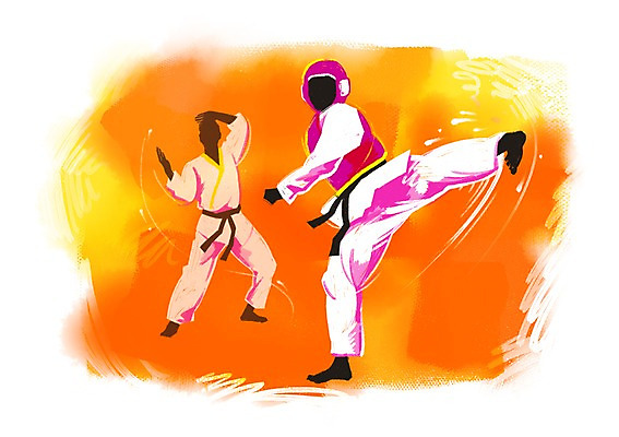 전신 PSD 남자 스포츠 올림픽 일러스트 하계올림픽 운동선수 도복 서기 사람 경기 성인 두명 운동 자신감 킥 목표 태권도 태권도복 열정 태권도선수 남자만 성인남자만 성인만 국내일러스트 옷 감정 컨셉 모션 건강 격투기 파일형식