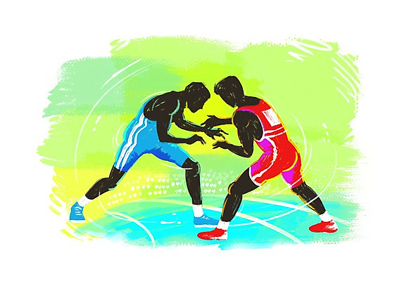 전신 PSD 남자 스포츠 올림픽 일러스트 하계올림픽 운동선수 서기 사람 경기 성인 두명 운동 자신감 목표 열정 레슬링 레슬링선수 남자만 성인남자만 성인만 국내일러스트 감정 컨셉 모션 건강 격투기 파일형식