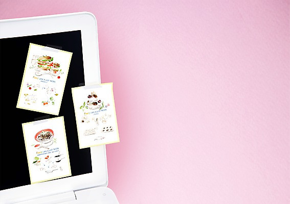 PSD 편집 편집이미지 포스터 종이 음식 요리 사람없음 노트북 컴퓨터 식당 사무용품 메모지 알림 포스트잇 전단 홍보물 음식전단 레시피 이미지편집 문구용품 전자제품 상점 파일형식