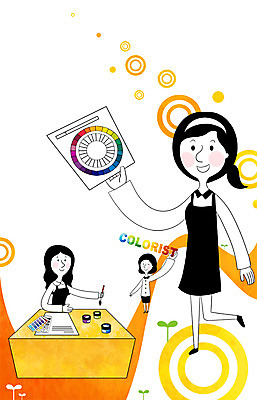 PSD 식물 여자 교육 일러스트 비즈니스 미술 미소 웃음 사람 정장 성인 세명 새싹 물감 미술도구 붓 직장인 비즈니스우먼 목표 계획 컬러리스트 여자만 성인여자만 성인만 국내일러스트 컬러칩 직업 옷 컨셉 문화예술 표정 오브젝트 파일형식