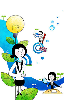 PSD 식물 여자 교육 종이 잎 일러스트 비즈니스 전구 나뭇잎 조명 미소 웃음 사람 정장 성인 책 세명 필기구 연필 새싹 거울 직장인 비즈니스우먼 목표 계획 서비스업 책상 서비스 백열등 문서 손거울 여자만 성인여자만 성인만 국내일러스트 직업 옷 산업 가구 컨셉 문구용품 학용품 표정 파일형식