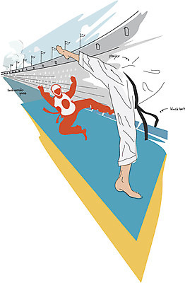 스포츠 올림픽 일러스트 하계올림픽 운동선수 도복 경기 두명 신체부위 운동 다리 킥 태권도 태권도복 열정 태권도선수 객석 런던올림픽 국내일러스트 AI파일 옷 감정 모션 건강 사람 격투기 파일형식 벡터