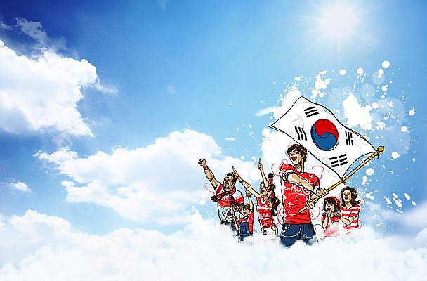 PSD 구름 편집이미지 여자 남자 스포츠 올림픽 응원 하계올림픽 하늘 서기 웃음 사람 손짓 여러명 상반신 성인 운동 응원용품 깃발 국기 태극기 붉은악마 축구응원 성인만 월드싸커 이미지편집 자연요소 다수 모션 표정 건강 오브젝트 파일형식