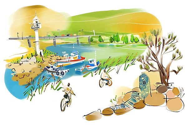 PSD 나무 식물 여자 남자 길 여유 육상교통 교통수단 여행 이동 일러스트 휴식 등대 사람 두명 항구 자전거 자전거여행 자전거길 가교 선박 국내일러스트 건축물 감정 교통 컨셉 수상교통 교통시설 바이크 파일형식