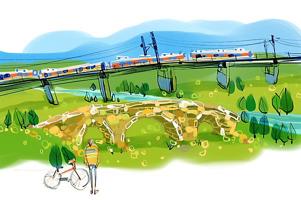 PSD 나무 식물 구름 건축물 남자 건축 길 여유 육상교통 교통수단 여행 이동 일러스트 하늘 휴식 한명 사람 자전거 기차 자전거여행 자전거길 미내다리 가교 남자만 남자한명만 국내일러스트 자연요소 1 감정 교통 컨셉 대중교통 바이크 파일형식