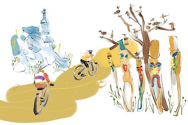 PSD 나무 식물 동물 여자 남자 길 여유 육상교통 교통수단 여행 이동 일러스트 조류 휴식 사람 여러명 자전거 공예 공예품 장승 자전거여행 자전거길 국내일러스트 감정 다수 교통 컨셉 취미 바이크 파일형식